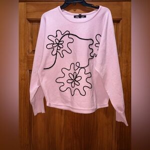 NWT mauve knit sweater with black chenille yarn design